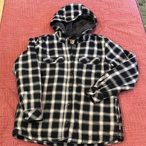 Teen boy medium size Black /White Plaid Hooded Jacket ( or fits women’s small)